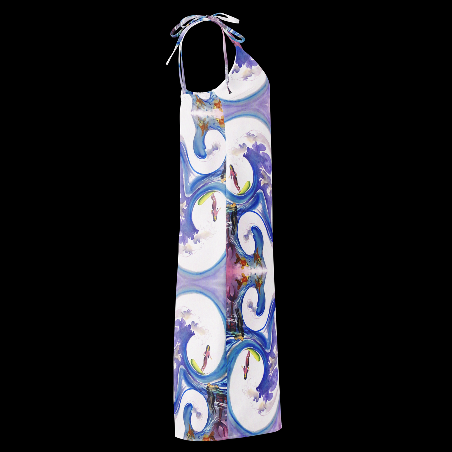 Vestido midi con tirantes ajustables - estampado bajo el mar