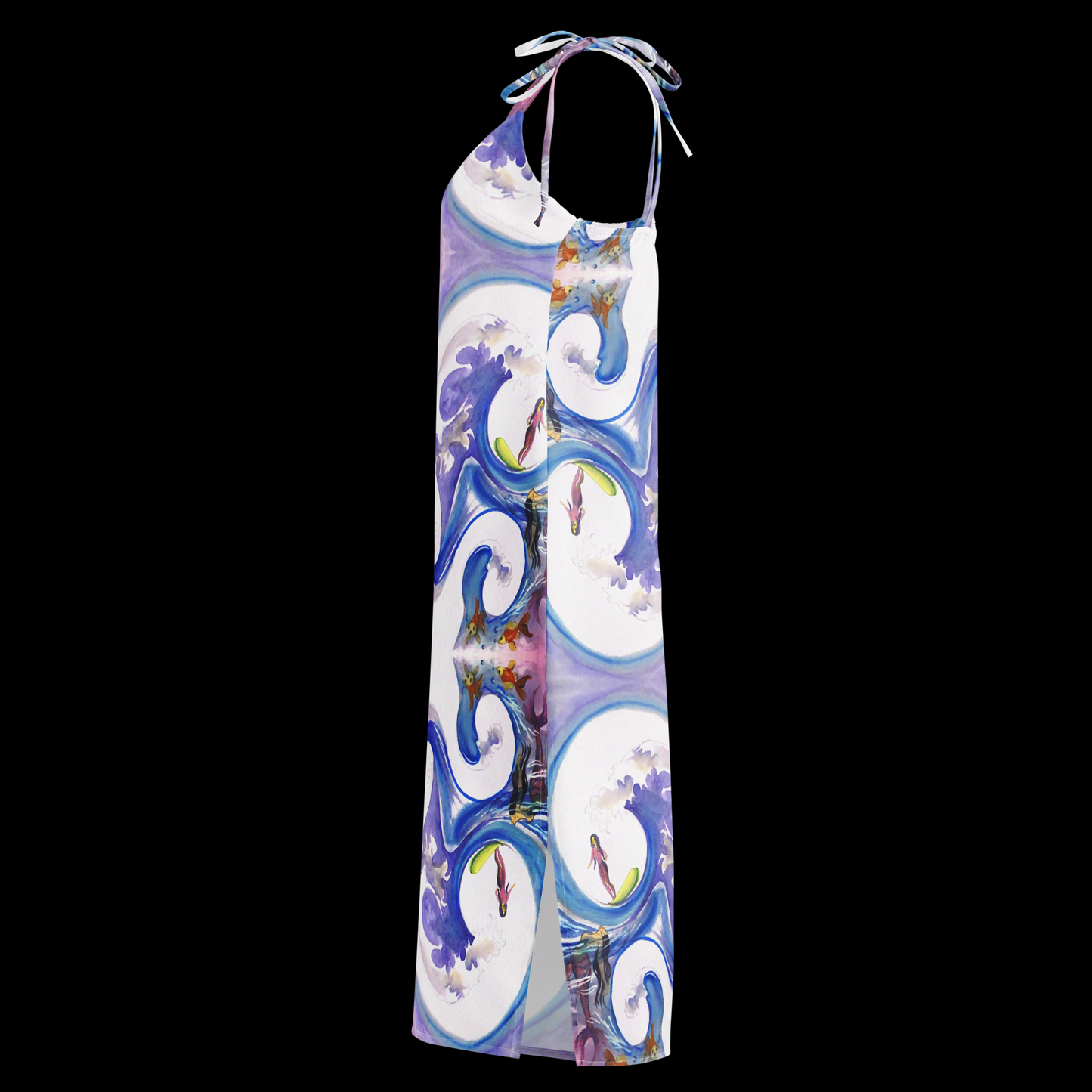 Vestido midi con tirantes ajustables - estampado bajo el mar