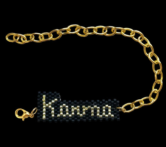 Pulsera texto karma miyuki bañado en oro