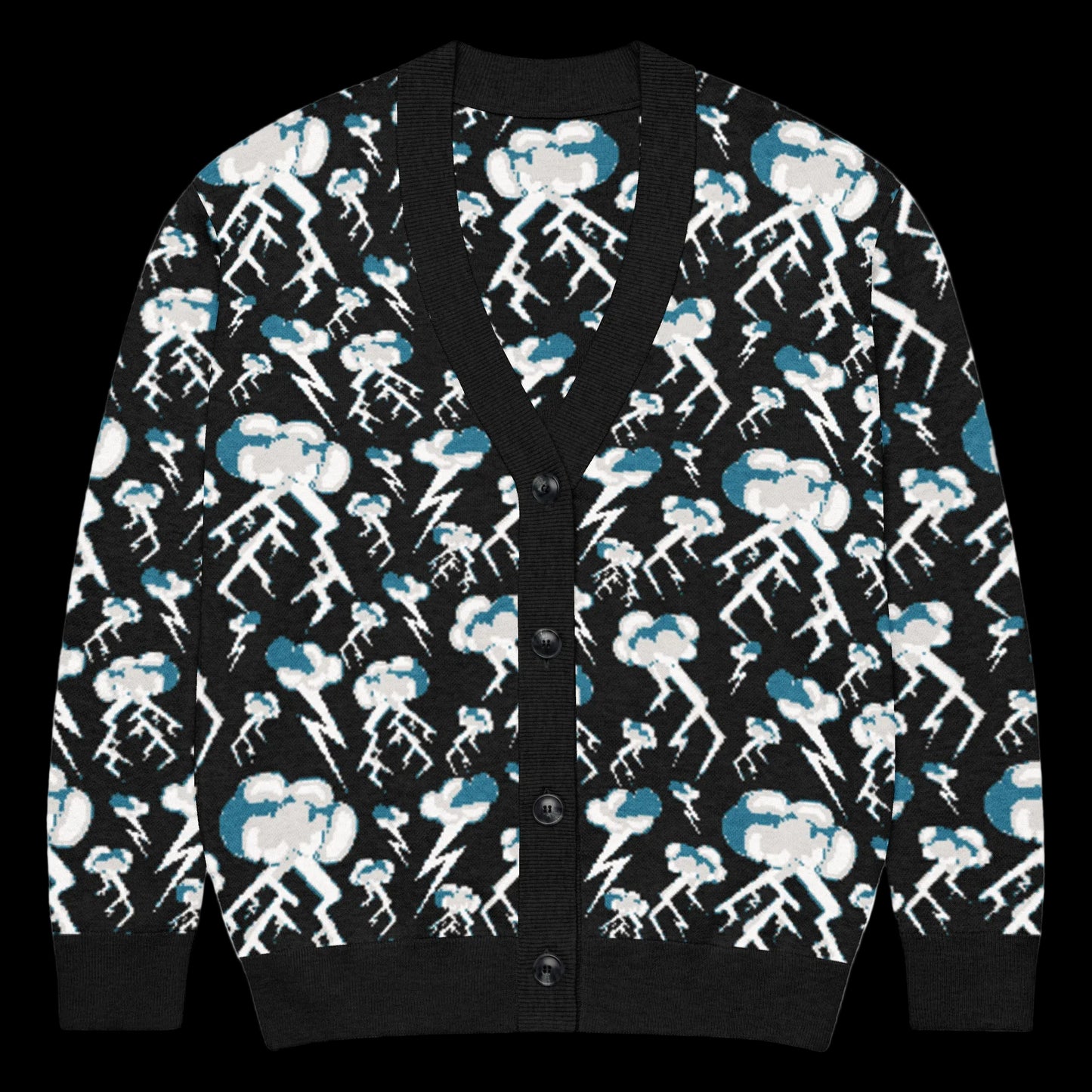 jersey de punto con nebes, relámpagos y rayos de color negro