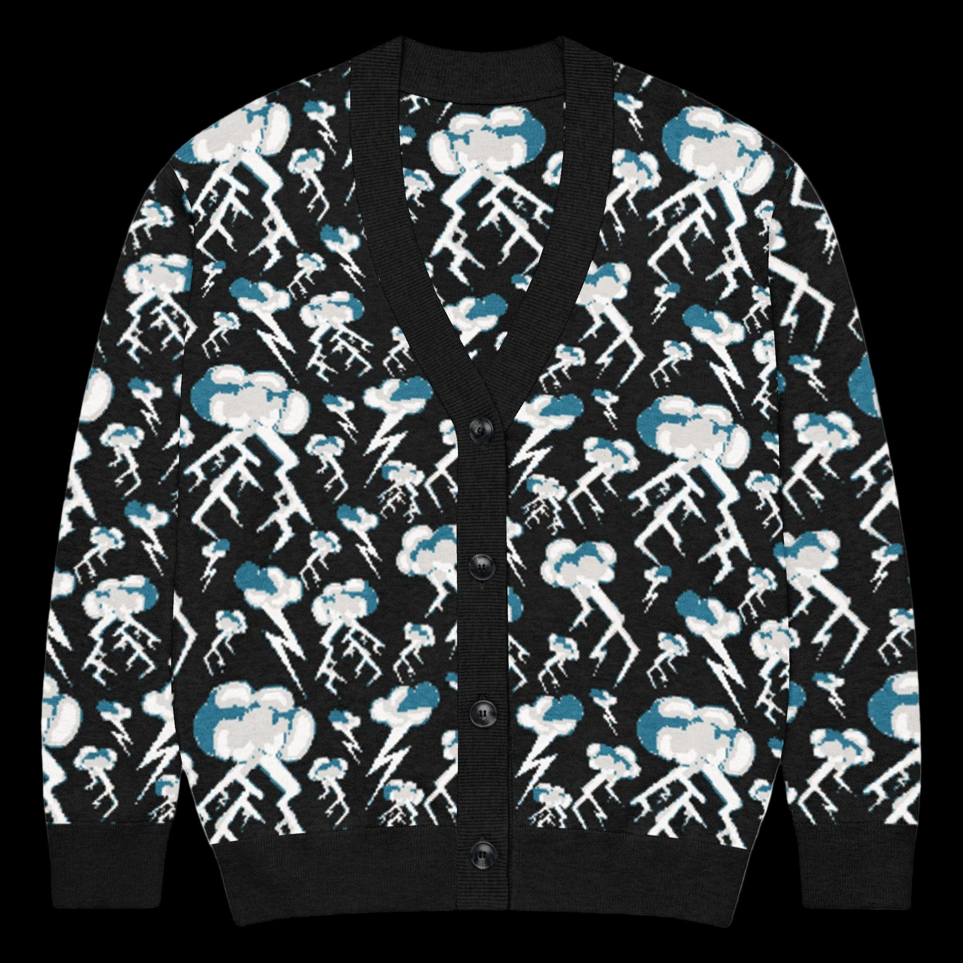 jersey de punto con nebes, relámpagos y rayos de color negro