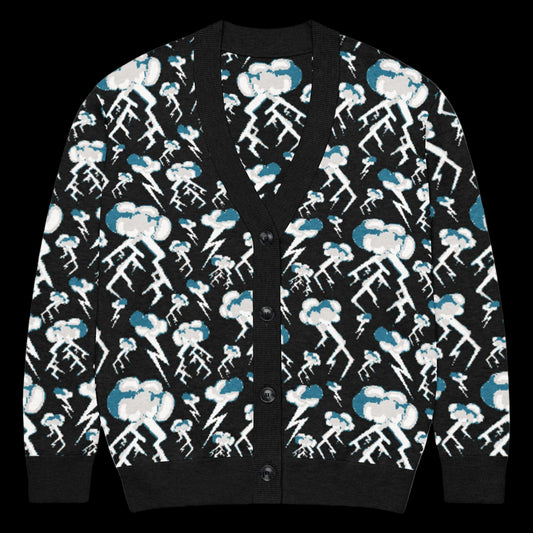 jersey de punto con nebes, relámpagos y rayos de color negro